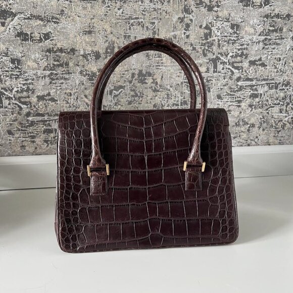 $7.5K LAMBERTSON TRUEX TIFFANY BROWN CROCODILE BOXCAR PURSE BAG - Picture 2 of 11